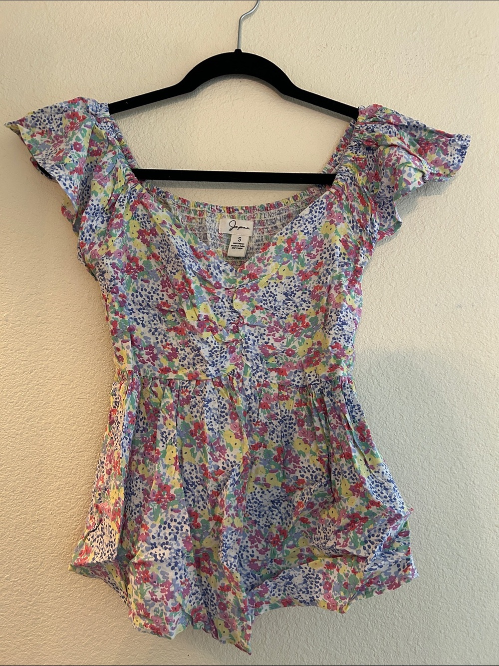 Japna Floral Peplum Top in Blue, Pink, Yellow